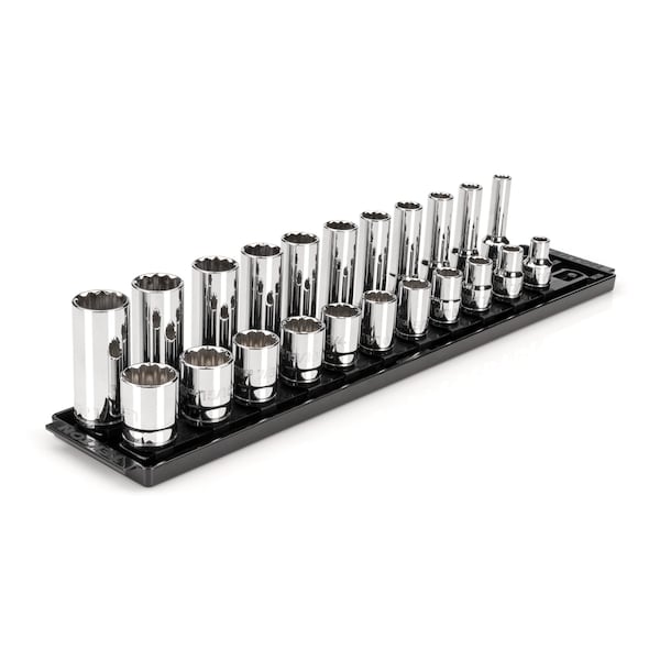 1/2 Inch Drive 12-Point Socket Set with Rails, 22-Piece (3/8-1 in.)